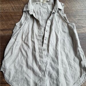 Sleeveless Linen Beige Button-Up Women's Top